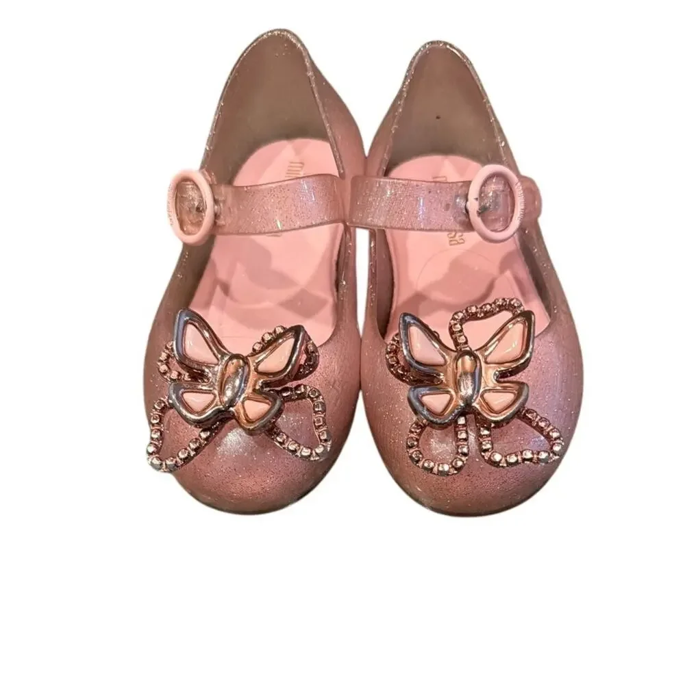 Mini Melissa Sweet Love Butterfly jelly flats pink glitter Toddler Size 7